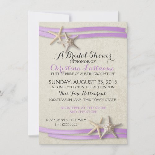 Starfish and Purple Ribbon Bridal Shower Invitation
