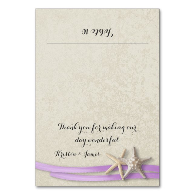 Starfish and Purple Ribbon Place Card (Front)