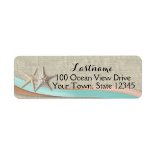 Starfish and Ribbon Aqua and Peach Label