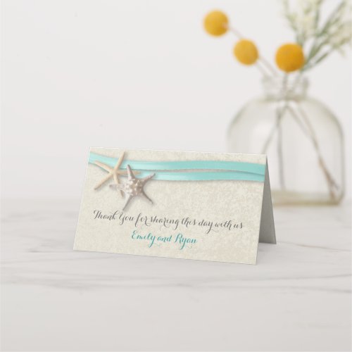 Starfish and Ribbon Aqua Beach Wedding Place Card