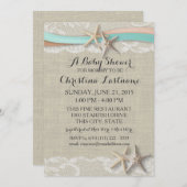 Starfish and Ribbon Aqua Peach Baby Shower Invitation (Front/Back)