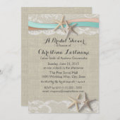 Starfish and Ribbon Aqua Peach Bridal Shower Invitation (Front/Back)