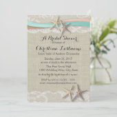 Starfish and Ribbon Aqua Peach Bridal Shower Invitation (Standing Front)