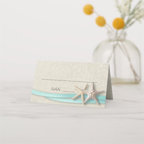 Starfish and Ribbon Aqua Seating Place Card