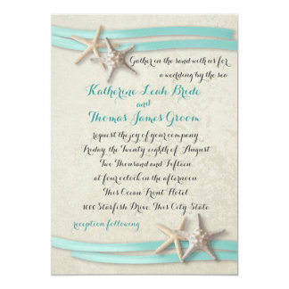 Starfish and Ribbon Beach Aqua Card