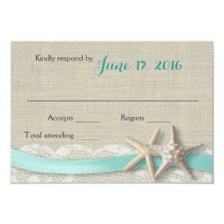 Starfish and Ribbon Beach Aqua RSVP Card