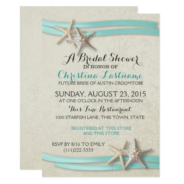 Starfish And Ribbon Bridal Shower Invitation