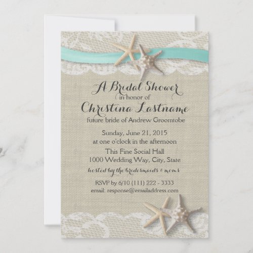 Starfish and Ribbon Bridal Shower Personalized Invite
