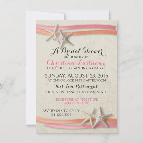 Starfish and Ribbon Bridal Shower Custom Invites