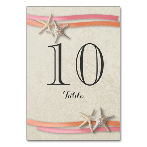 Starfish and Ribbon Coral and Pink Table Number