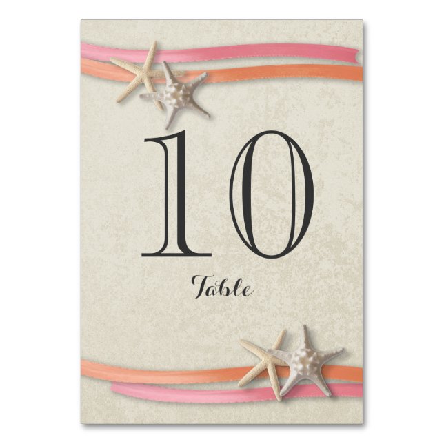 Starfish and Ribbon Coral and Pink Table Number (Front)