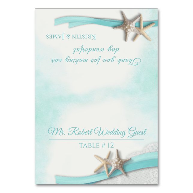 Starfish and Ribbon Place Table Card (Front)