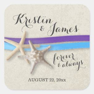 Starfish and Ribbon Purple and Blue Beach Square Sticker