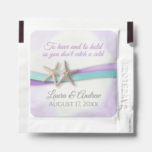 Starfish and Ribbon Purple Beach Wedding Hand Sanitizer Packet