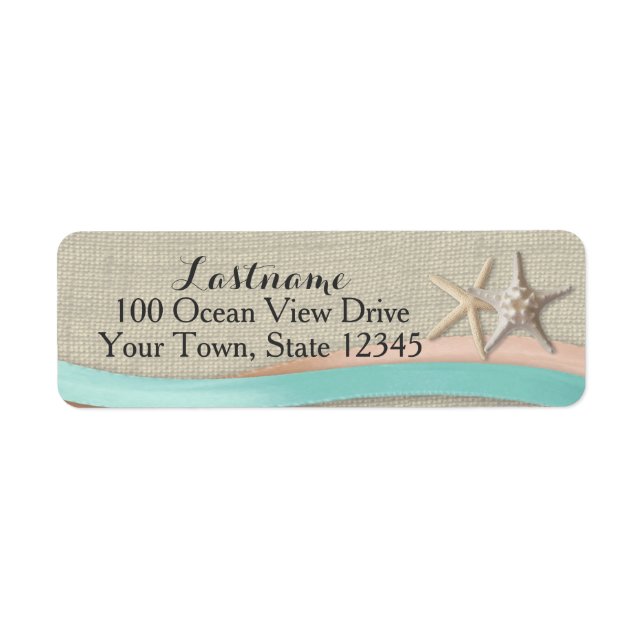 Starfish and Ribbon Rustic Beach Label (Front)