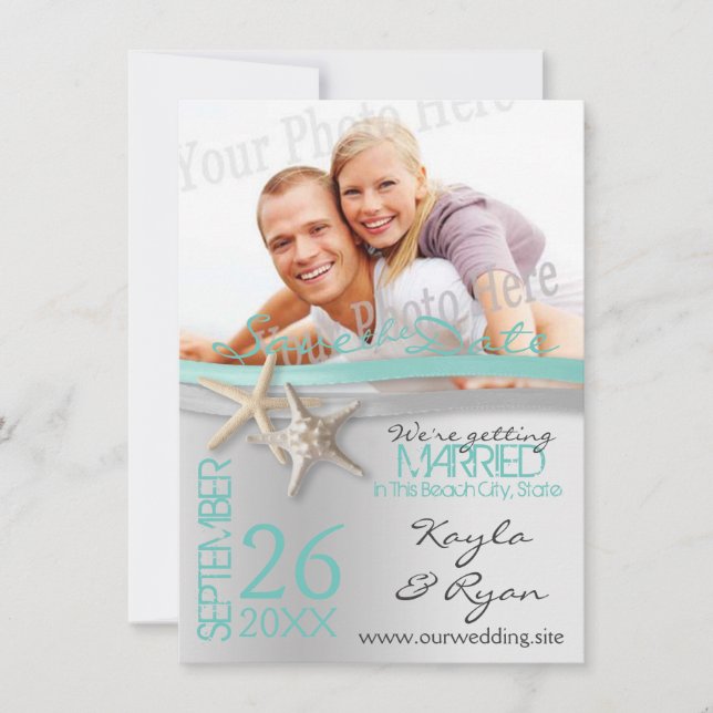 Starfish and Ribbon Save the Date with Photo (Front)