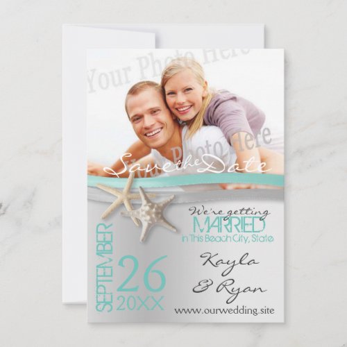 Starfish and Ribbon Save the Date with Photo