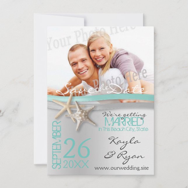 Starfish and Ribbon Save the Date with Photo (Front)