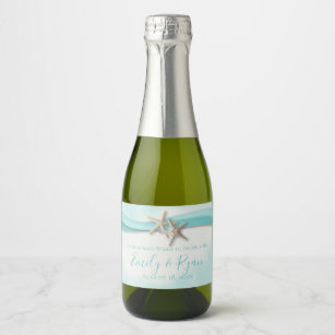 Starfish and Ribbon Turquoise Beach Sparkling Wine Label