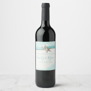 Starfish and Ribbon Turquoise Beach Sparkling Wine Wine Label