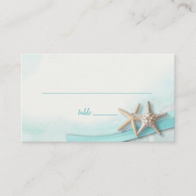 Starfish and Ribbon Turquoise Place card (Front)