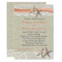 Starfish and Ribbon Vintage Beach Coral Wedding Invitation