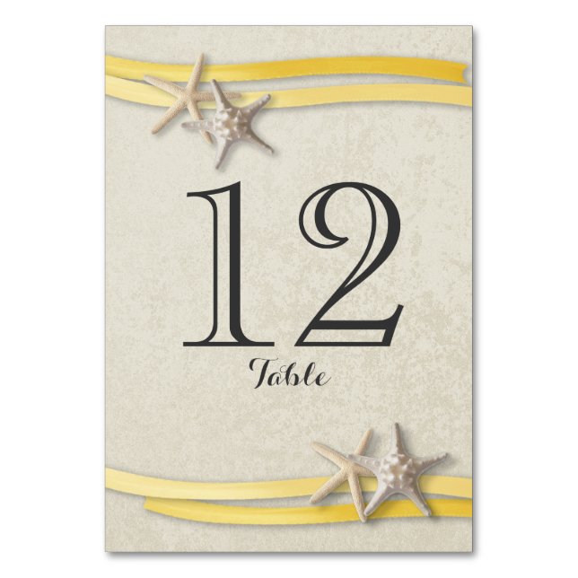 Starfish and Ribbon Yellow Table Number (Front)