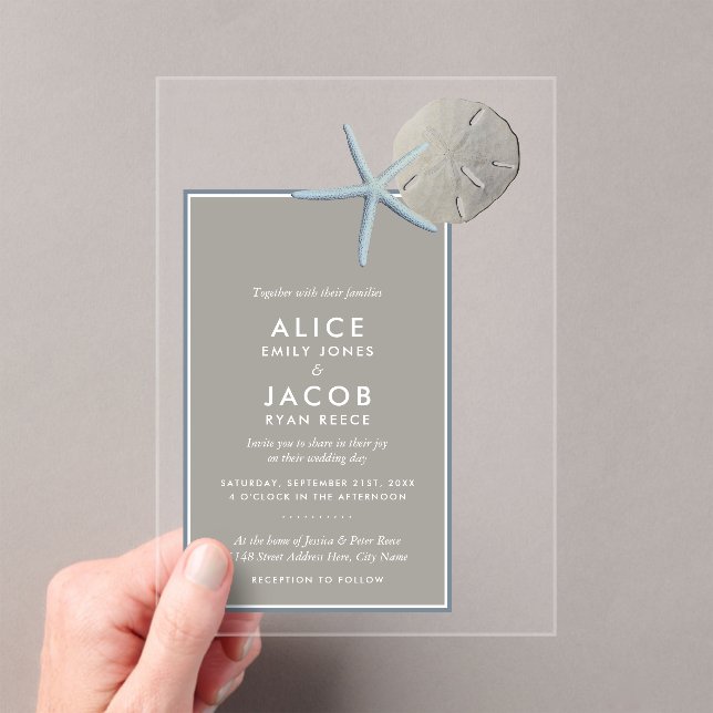 Starfish and Sand Dollar - Beach Wedding Acrylic Invitations (Insitu (Handheld))