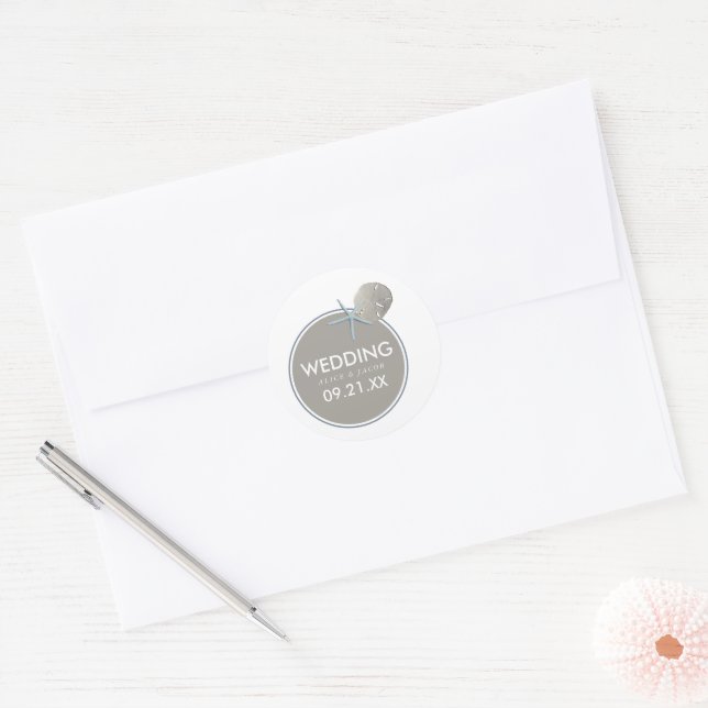 Starfish and Sand Dollar - Beach Wedding Classic Round Sticker (Envelope)