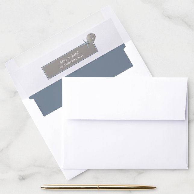 Starfish and Sand Dollar - Beach Wedding Envelope Liner (Desk)