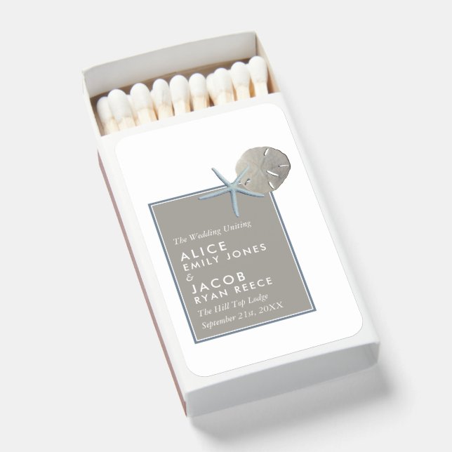 Starfish and Sand Dollar - Beach Wedding Matchboxes (Front Open)