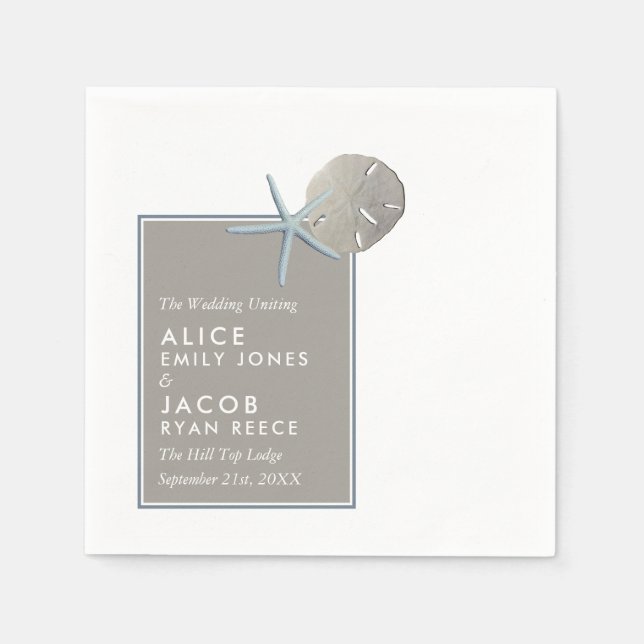 Starfish and Sand Dollar - Beach Wedding Napkins (Front)