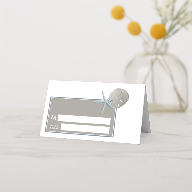 Starfish and Sand Dollar - Beach Wedding Place Card (Front)