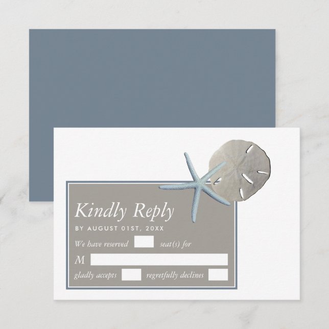 Starfish and Sand Dollar - Beach Wedding RSVP Card (Front/Back)