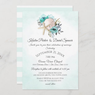 Starfish and Sand Dollar Floral Beach Wedding Invi Invitation