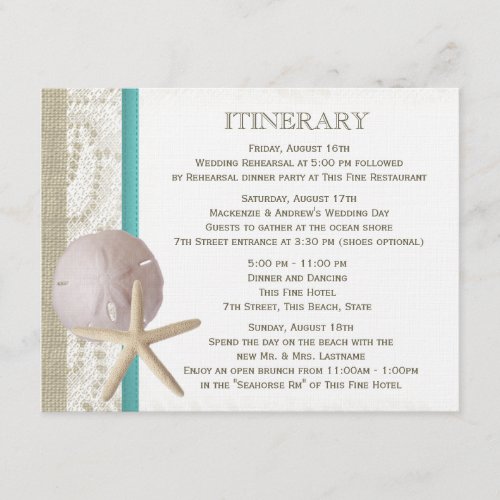 Starfish and Sand Dollar Teal Ocean Romance Enclosure Card