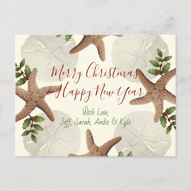 Starfish and Sand Dollars Christmas Postcard (Front)