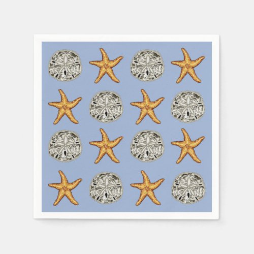 Starfish and sand dollars coastal theme napkins