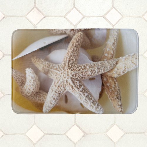 Starfish and Sand Dollars creamy white Coastal Bath Mat