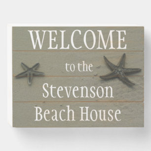 Starfish and Sand Ocean Summer Beach House Welcome Wooden Box Sign