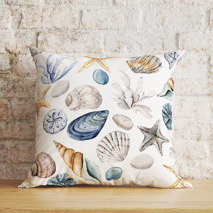 Starfish And Seashell Summer Throw Pillow