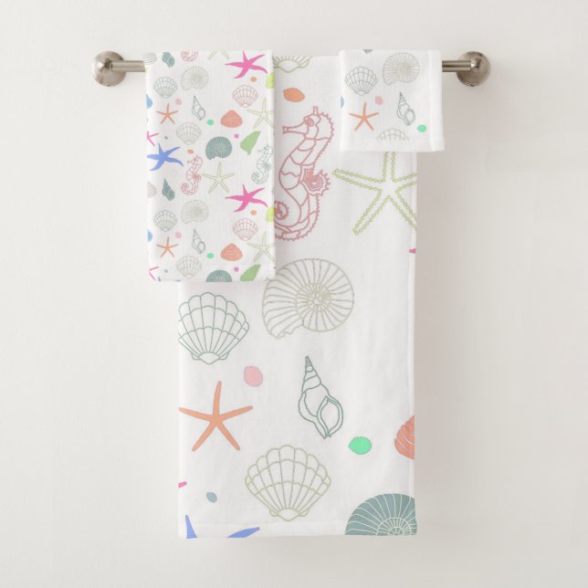 Starfish and Seashells Bathroom Towel Set (Insitu)