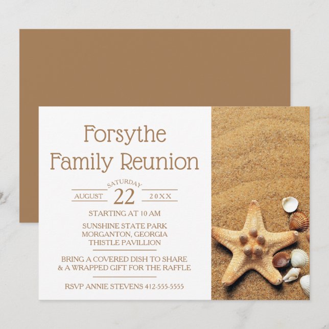 Starfish And Seashells Beach Family Reunion Invitation (Front/Back)