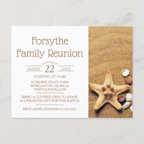 Starfish And Seashells Beach Family Reunion Invitation Postcard