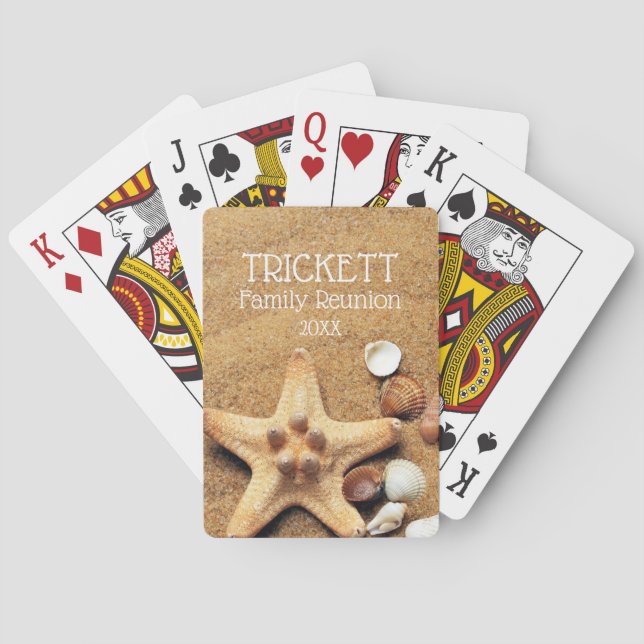 Starfish And Seashells Beach Family Reunion Poker Cards (Back)