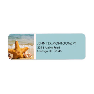 Starfish and Seashells on the Beach Label