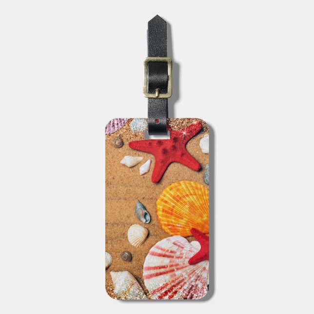 Starfish and Seashells on the Beach Luggage Tag (Front Vertical)