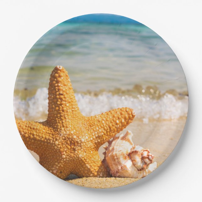 Starfish and Seashells on the Beach Paper Plates (Front)