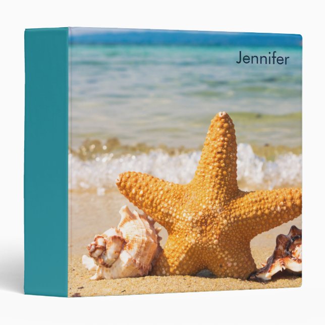 Starfish and Seashells on the Beach Personalized Binder (Front/Spine)