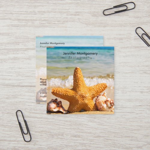 Starfish and Seashells on the Beach Square Business Card